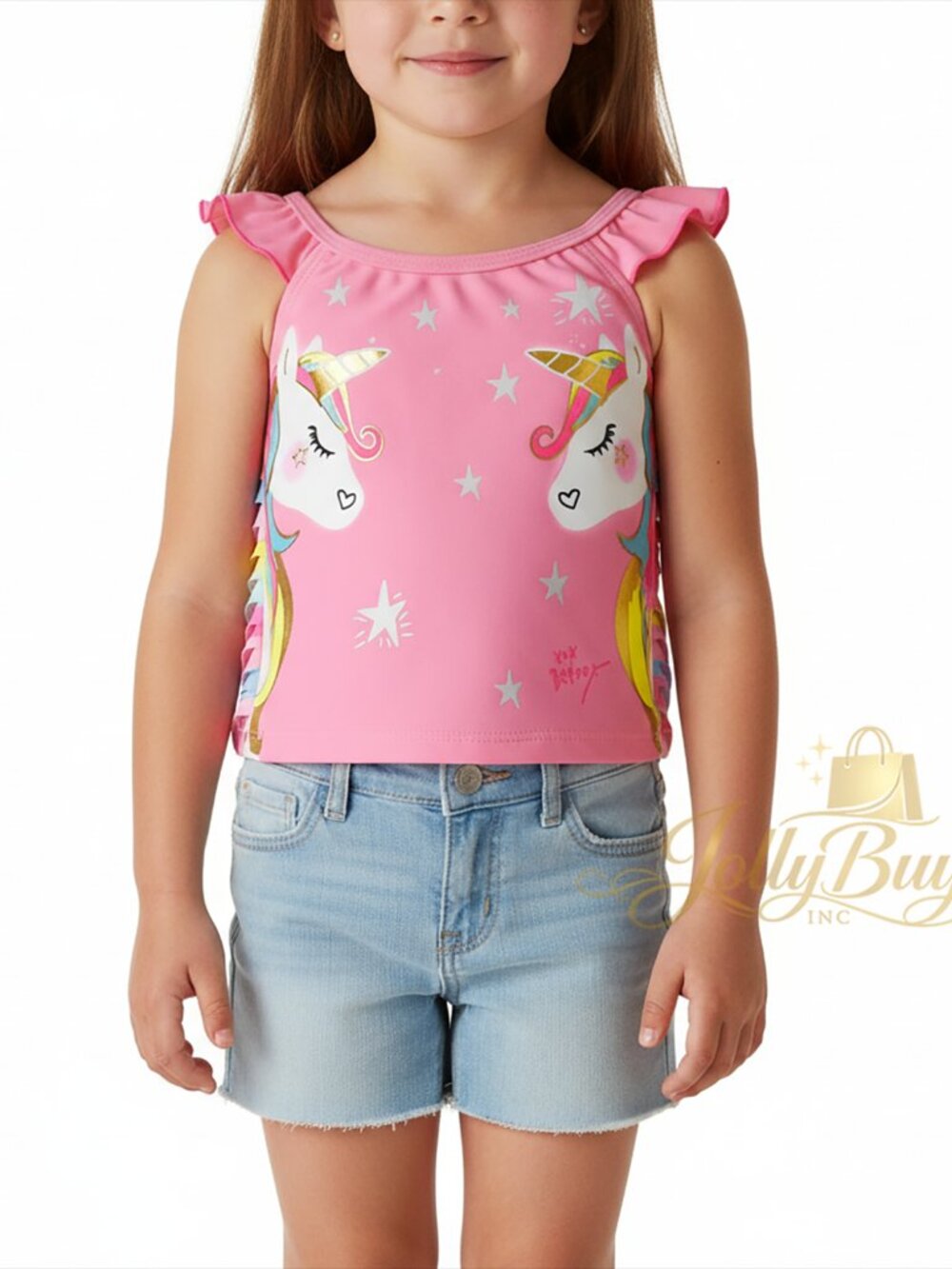 Betsey Johnson Girls’ Swimsuit Pink Rainbow Unicorn Bikini 2-Pc Swimwear UPF 50+